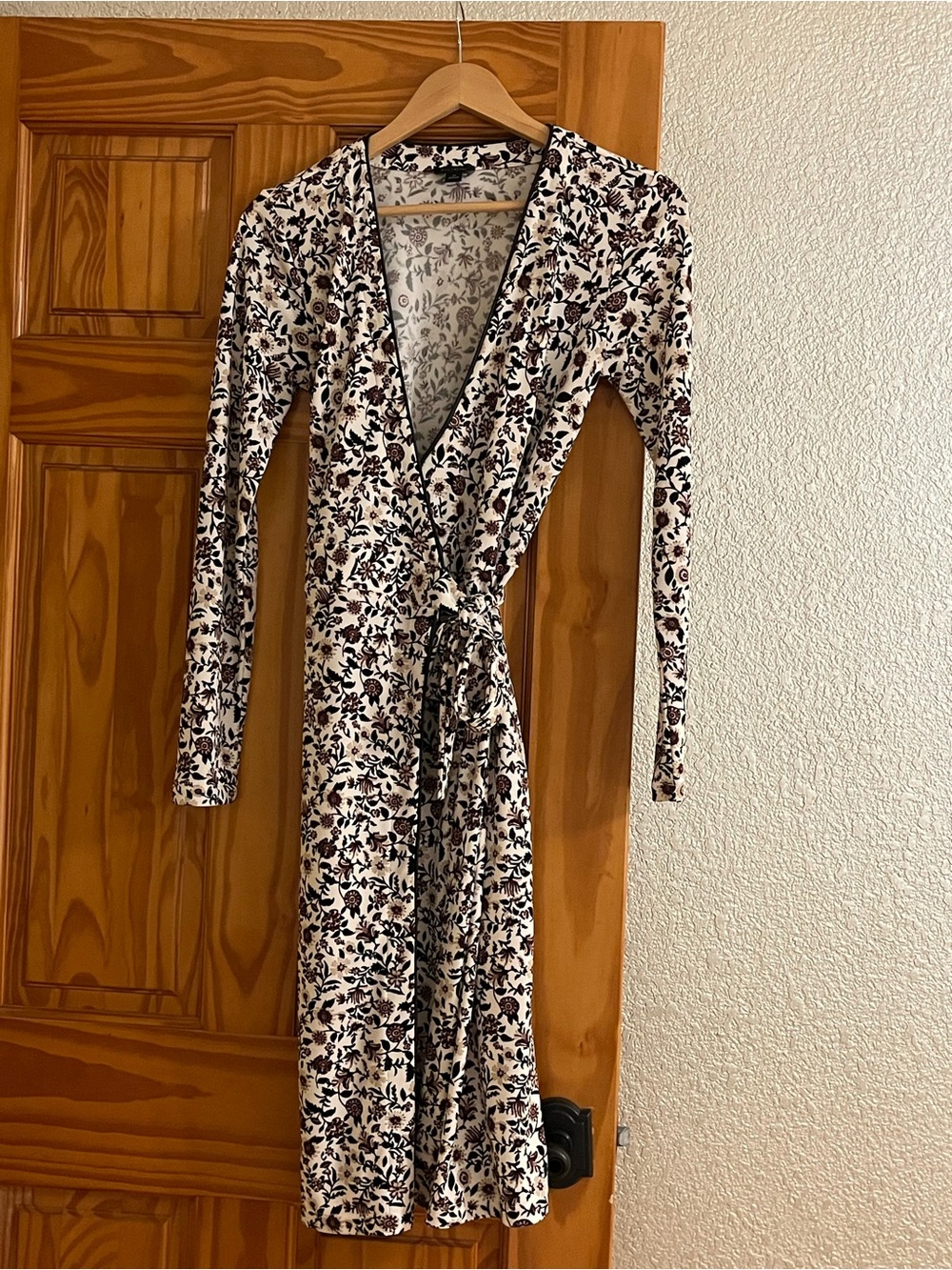 Ann Taylor Cream Wrap Dress with Black Floral Print